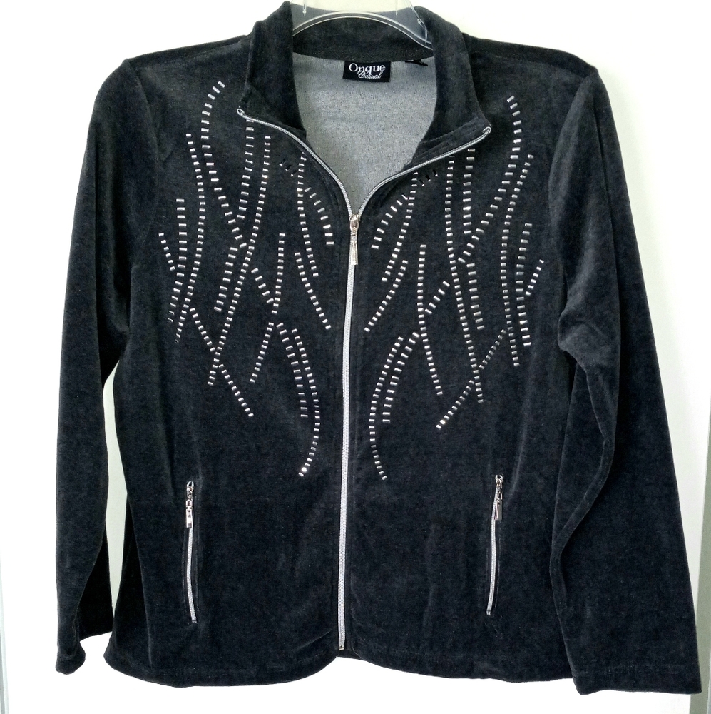 Onque XL dark gray silver studded Bling full zip jacket with front zip pockets